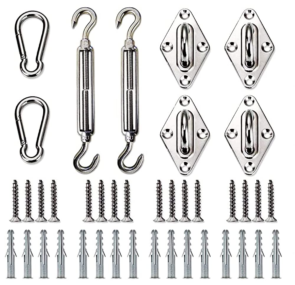 Yaheeda Heavy Duty Sun Shade Sail Fixing Kit for Garden Rectangle, Triangle and Square-304 Stainless Steel Sun Shade Sail Fixing Hardware Accessories Kit (Fixing Kit a - 2x4x2x16)