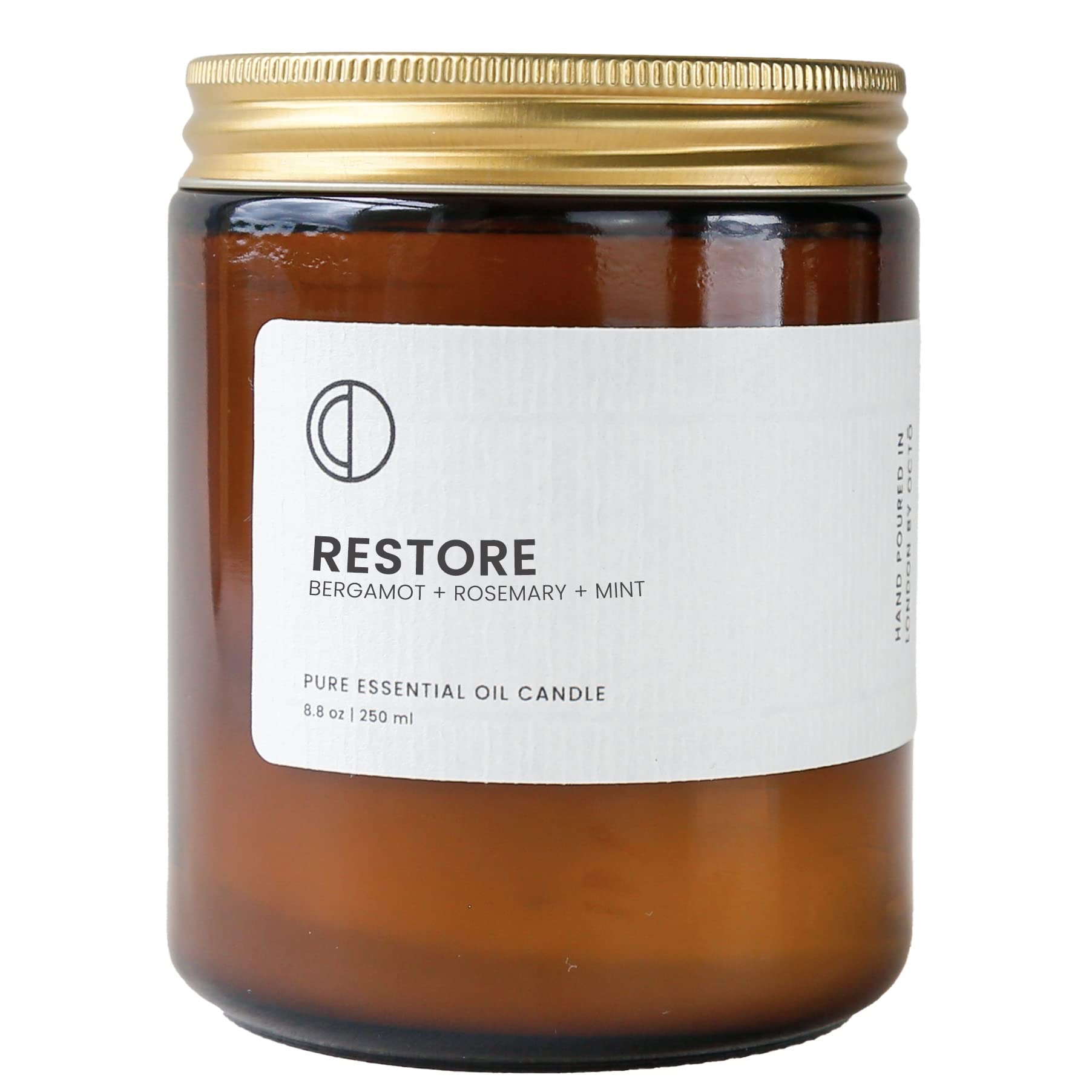 Octō Brown Restore Bergamot + Rosemary + Spearmint + Lemon | Scented Candle. Made With Essential Oils And Soy Wax. 250Ml