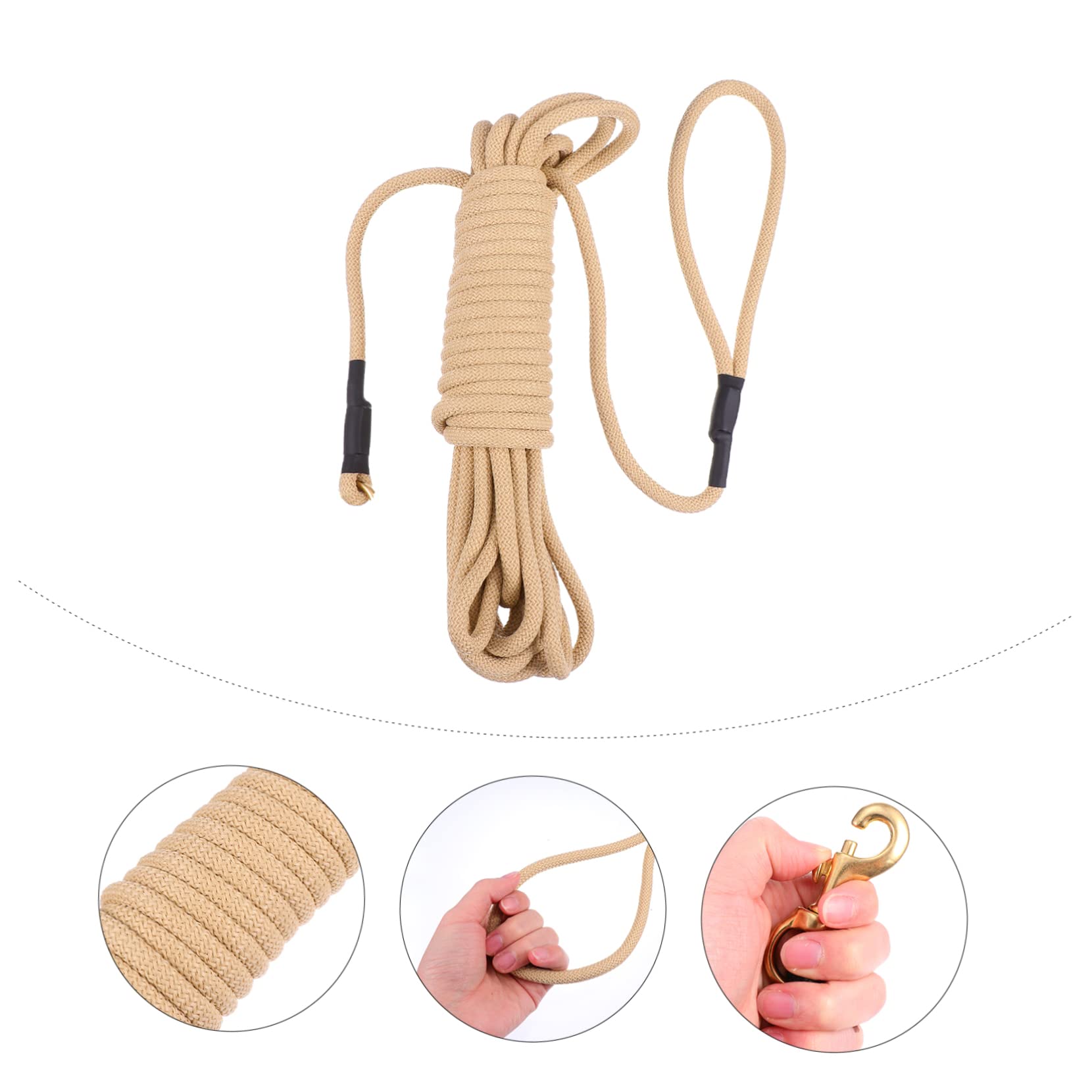 Guinzaglio per Cani lungo Addestramento Outdoor, 10 M | Gancio, Polipropilene Khaki, Resistente ai Morsi e Ammortizzante, per Corsa e Camminata