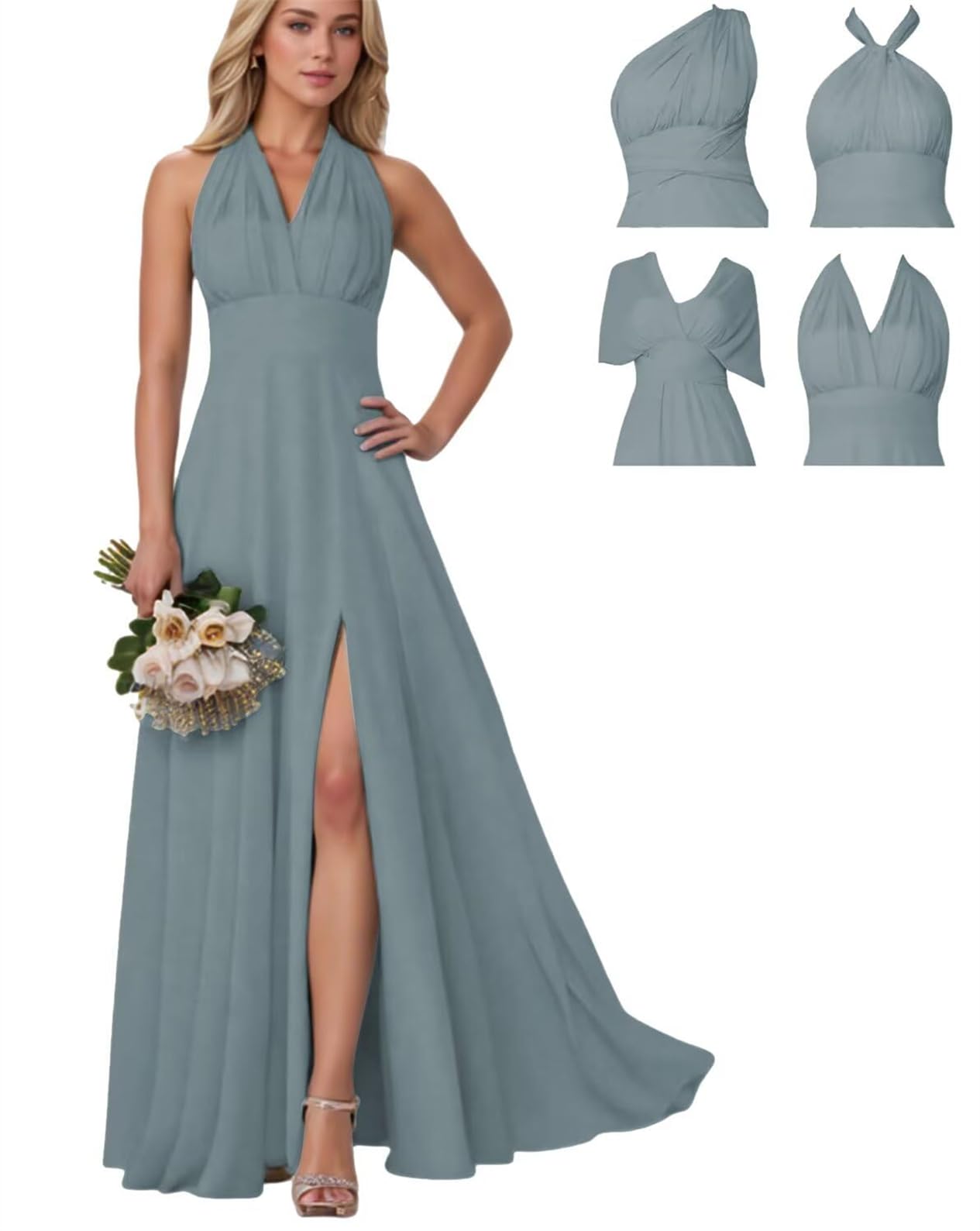Wseyu Women's Dusty Blue Infinity Dresses For Bridesmaid Chiffon Convertible Dresstwist Wrap Long Maxi Multi-Way Wedding Prom Gowns Zmki453 Uk16