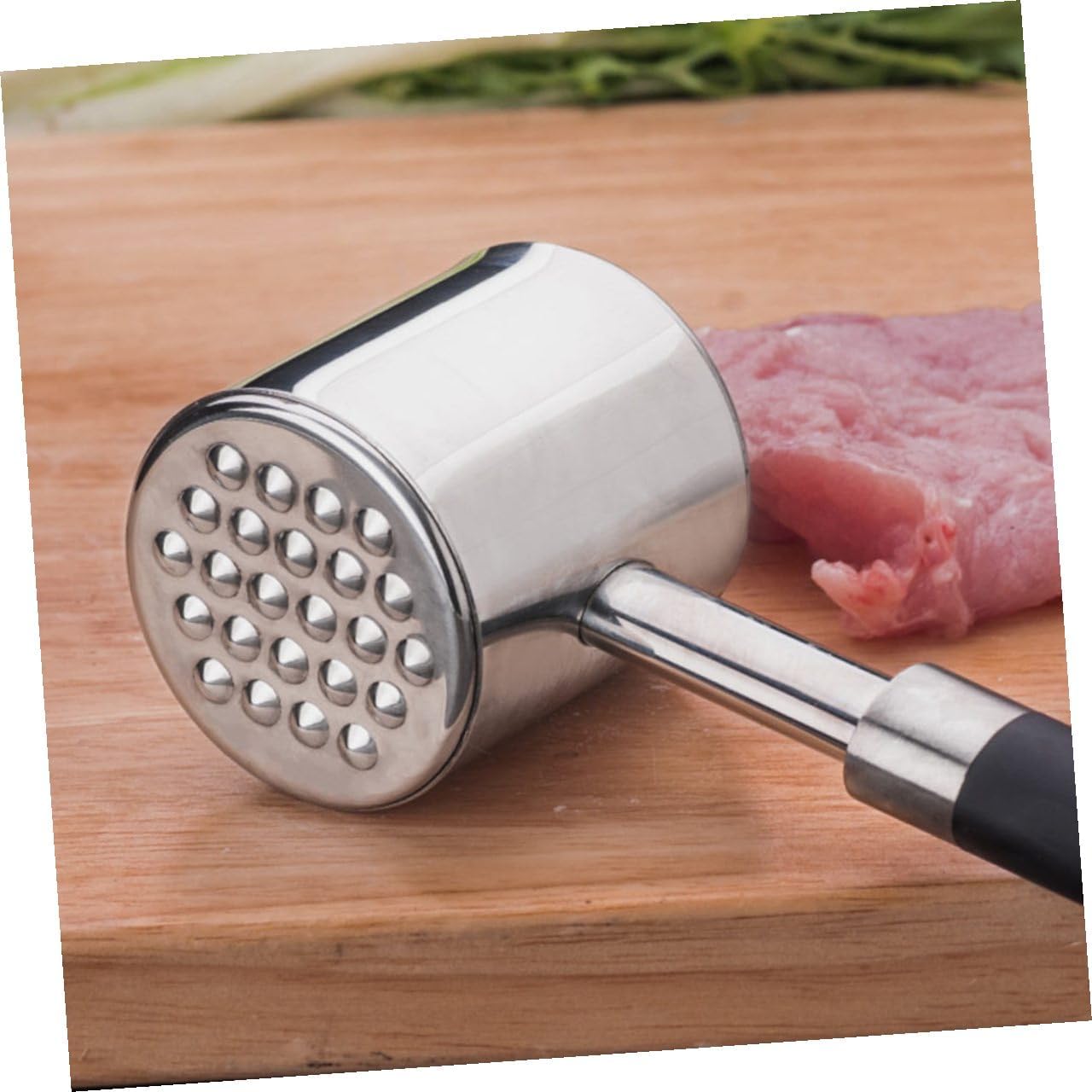 Stainless Steel Meat Tenderizer Mallet with Dual-sided Hammer, Non-slip Black Handle Kitchen Meat Pounder for Beef, Pork, Steak, Household Cooking Tool
