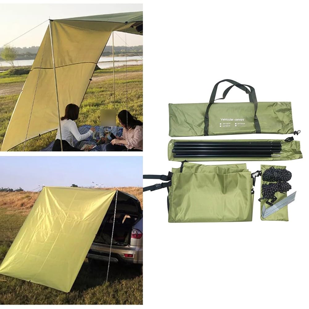 Auvent latéral de voiture, 300 x 150 cm, 210D Oxford imperméable, tente de toit pour camping, vert kaki, avec poteaux réglables et sac de transport