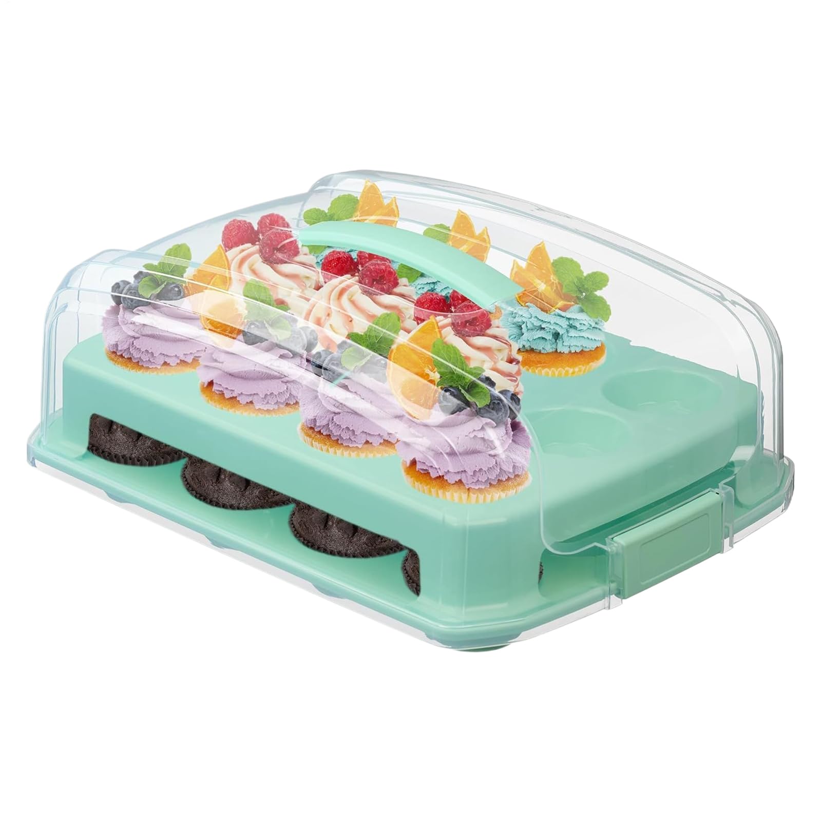 Generisch Portacupcakes con asa – PP 12,5 cm, 24 soportes para magdalenas, de almacenamiento de 2 niveles para el hogar, , Navidad, cumpleaños, postres, pasteles y galletas