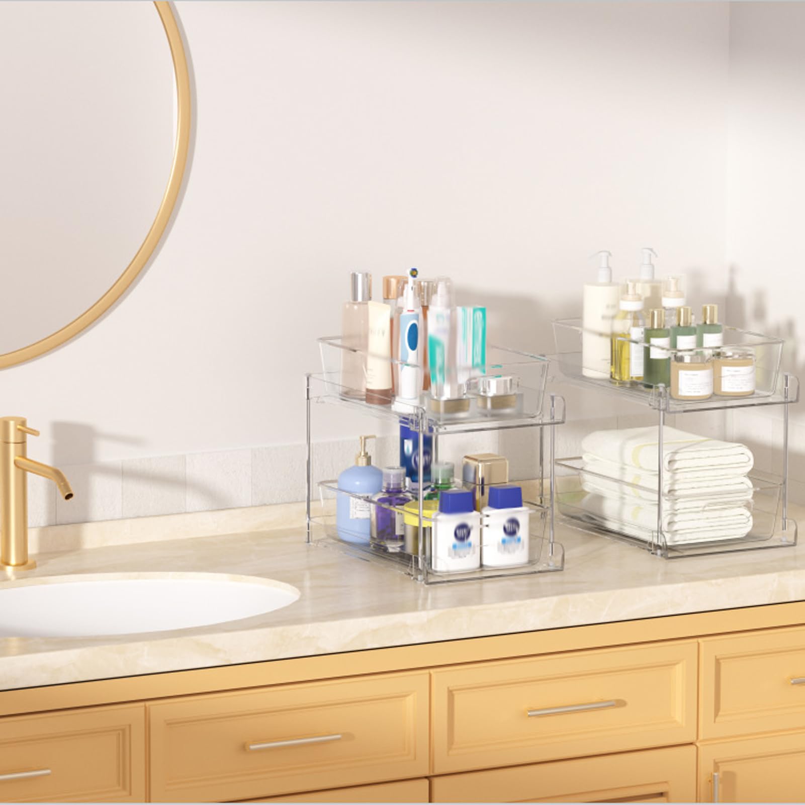 Szuflady do przechowywania, uniwersalny wysuwany pojemnik do przechowywania, organizacja spiżarni i organizer do przechowywania, pojemniki do spiżarni kuchennej, organizacja pod zlewem(2 zestawy)