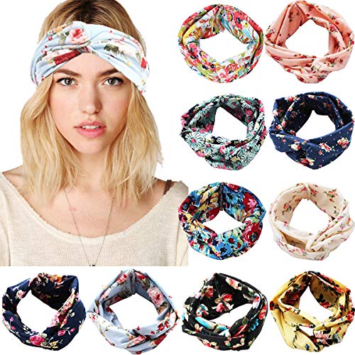 10 Pack Knotted Headbands for Women Floral Style Criss Cross Head Wrap Yoga Hair Band Boho Headbands Hair Accessories for Women Girls Lady