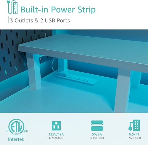 Vista 5 de Lufeiya Escritorio blanco para juegos en forma de L con cajones de tela y estantes de almacenamiento, escritorio de oficina en casa de 47 pulgadas
