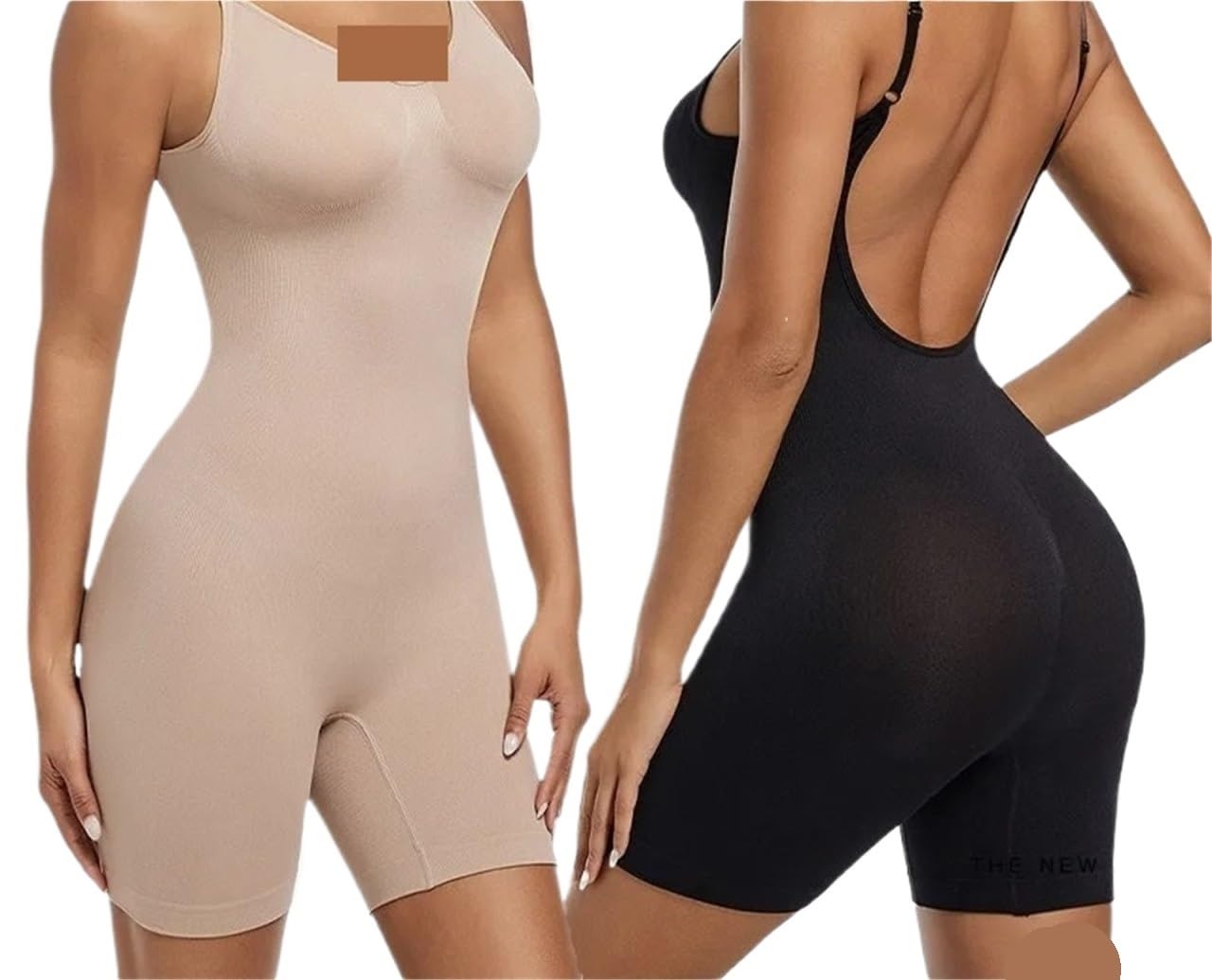 Pancera Contenitiva 2 Pezzi Push up Body Senza Soluzione di continuità Donna scolpisce Body Backless Full Body Shaper Bretella Vita Trainer Shapewear Intimo Modellante(Black And Beige,M)