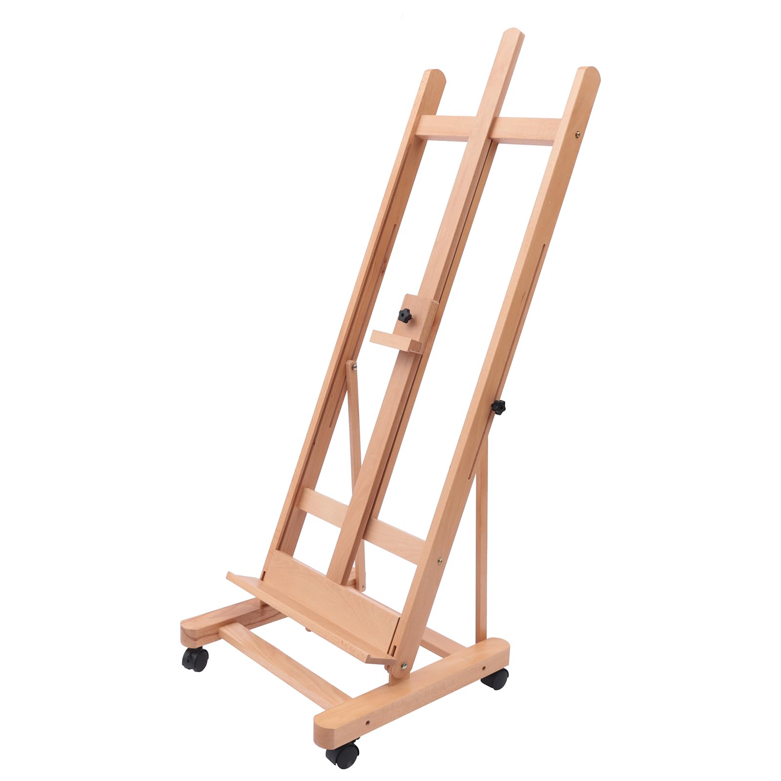Sztaluga z drewna bukowego w kształcie litery H, bukowe drewno, regulowana ruchoma sztaluga na wystawy, do studia artystycznego, atelier, regulowany zakres wysokości: 175-240 cm