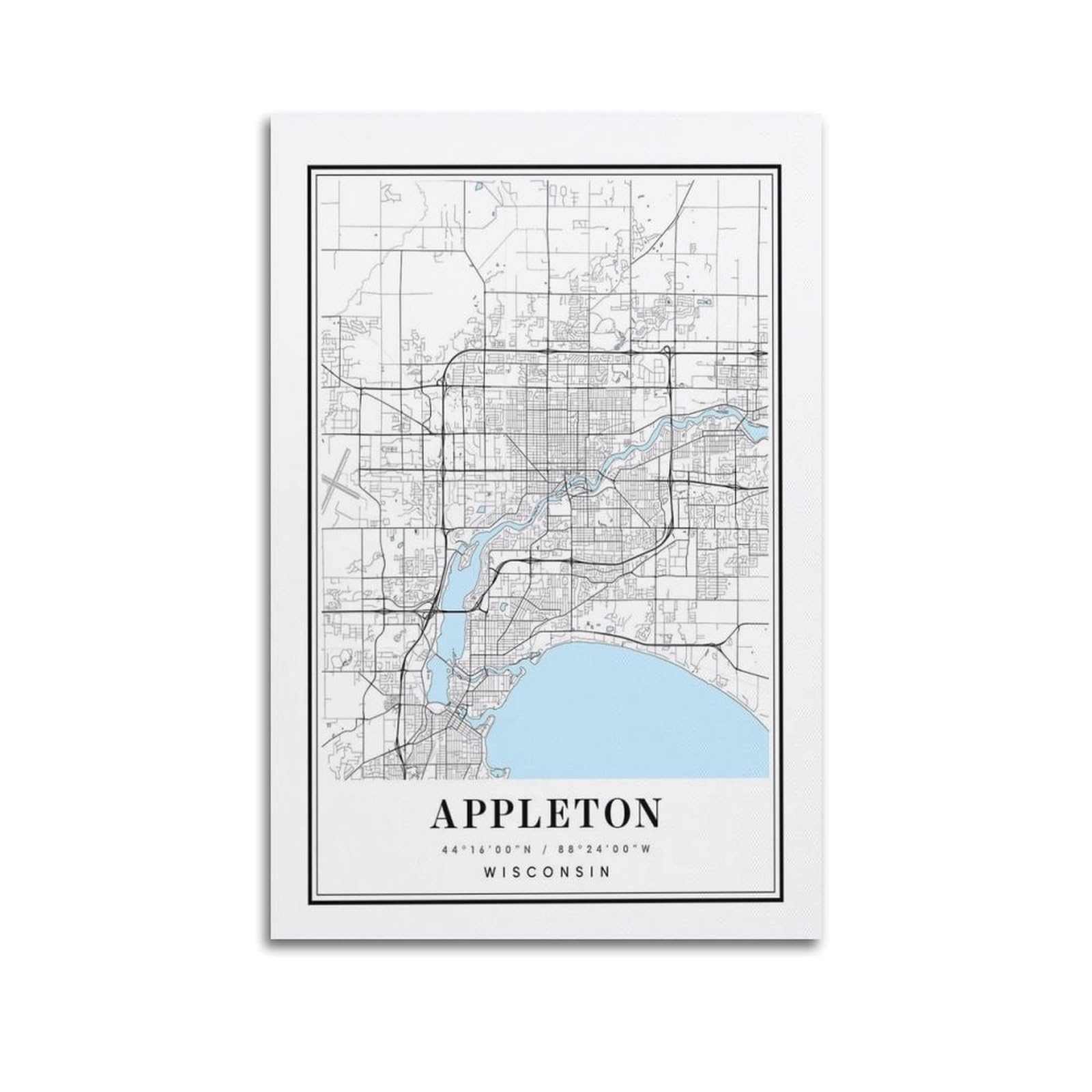xiaoxiaoshen Appleton Wisconsin Map (2) Canvas Poster Wall Art Prints Room Aesthetic Murals Bedroom And Living Decorations 24x36inch(60x90cm)
