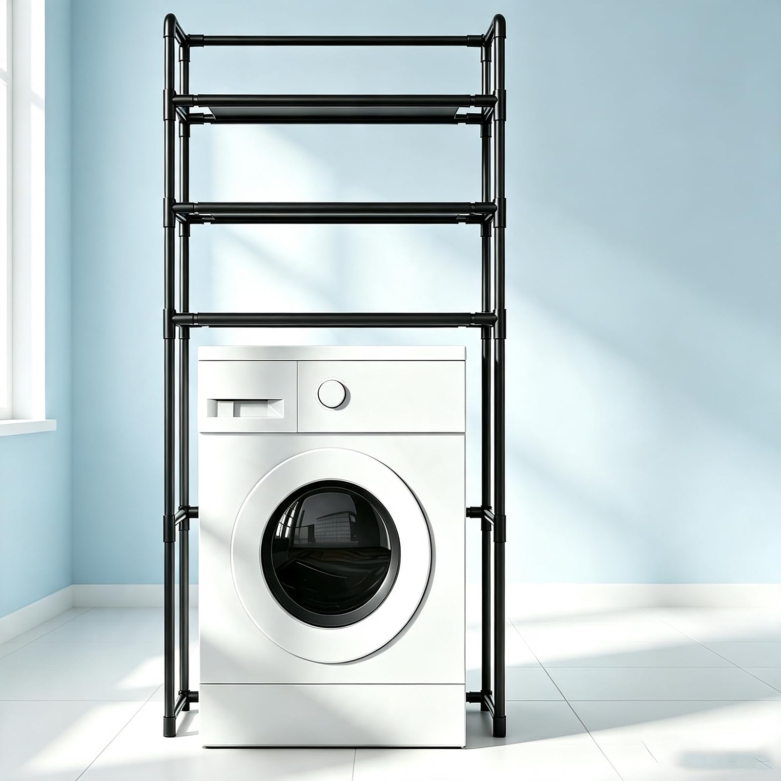 Estantería Ancha 3 Niveles sobre Lavadora, Estructura Metal Blanco