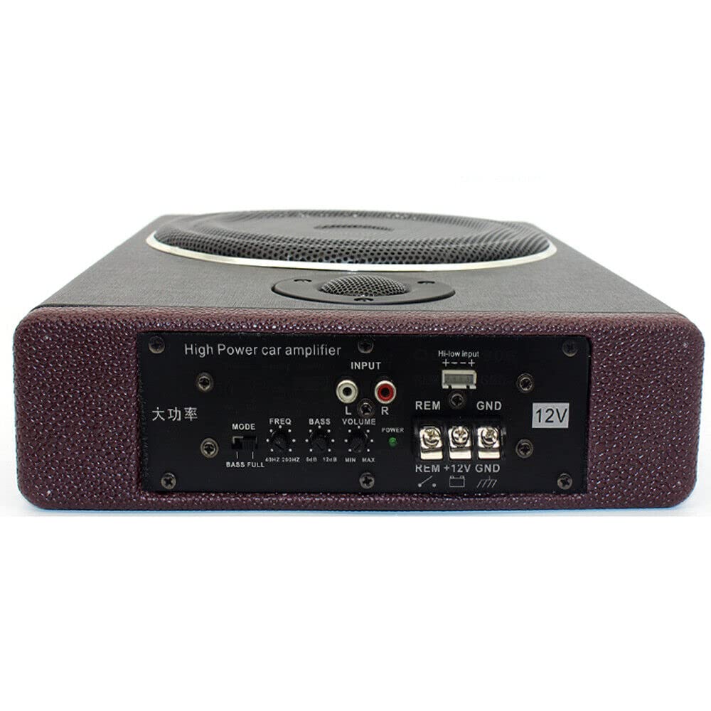 Subwoofer piatto per auto, basso attivo, set attivo ultra compatto, sotto il sedile, corpo in legno rivestito in pelle PU, riduce le vibrazioni, nero