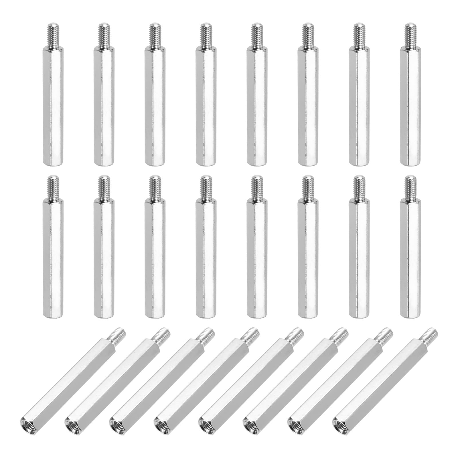 sourcing map Hex Spacer Screws, M3x30mm+6mm Male to Female Thread Brass Nickel Plated Motherboard Standoffs Spacer Pillars for PCB Circuit Boards FPV Quadcopter Drone DIY, Pack of 24