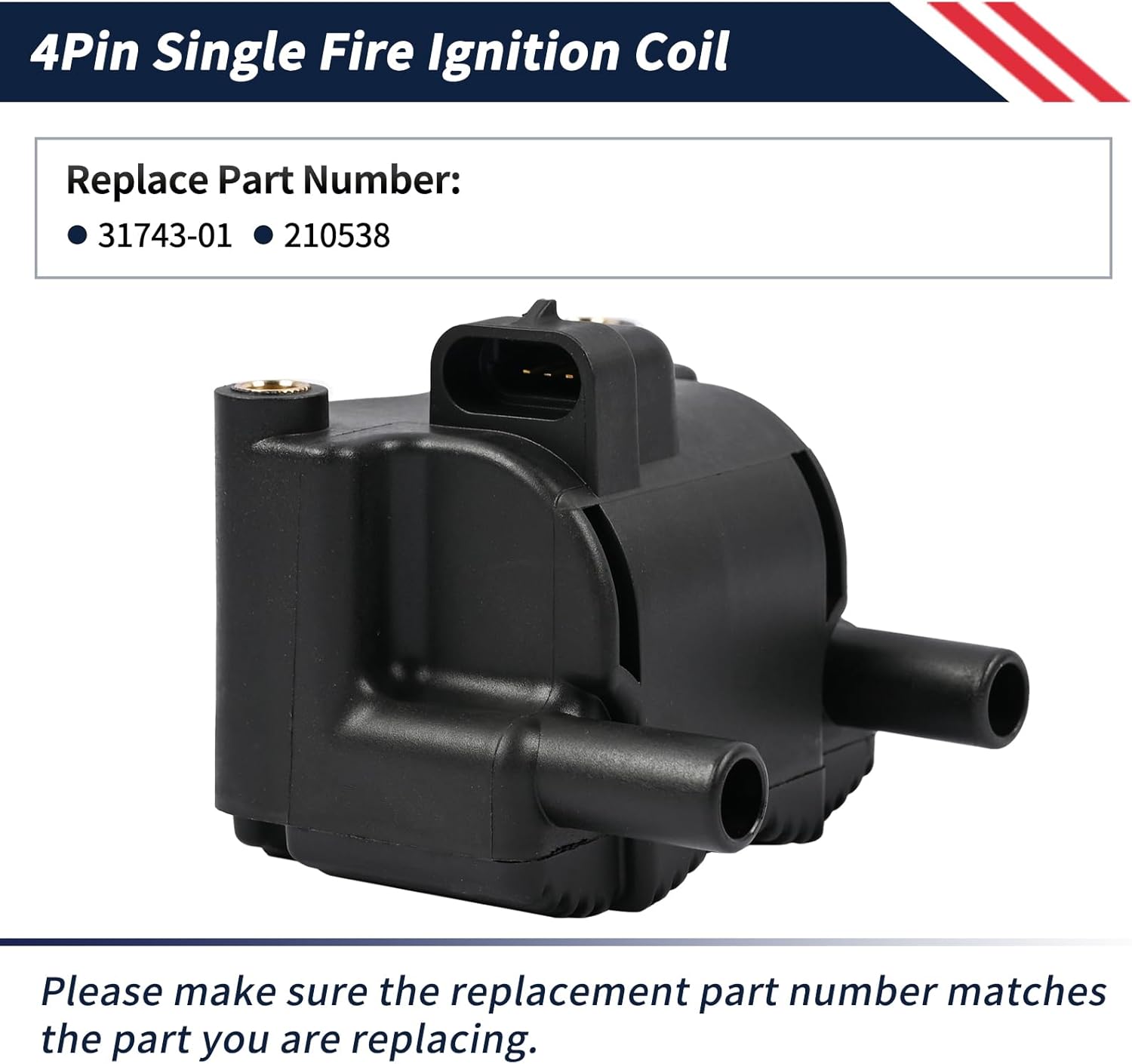 4Pin Single Fire Ignition Coil Compatible with Harley Davidson Softail Dyna Touring 2001 2002 2003 2004 2005 2006 Replace 31743-01 210538, 3 OHM