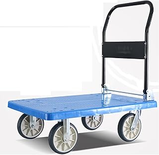 Platform Truck Folding Platform Tool Cart Plastic Flatbed and Metal Handle for Moving Transportation Large Load Capacity 4 Wheels Hand Truck Flatbed Cart
