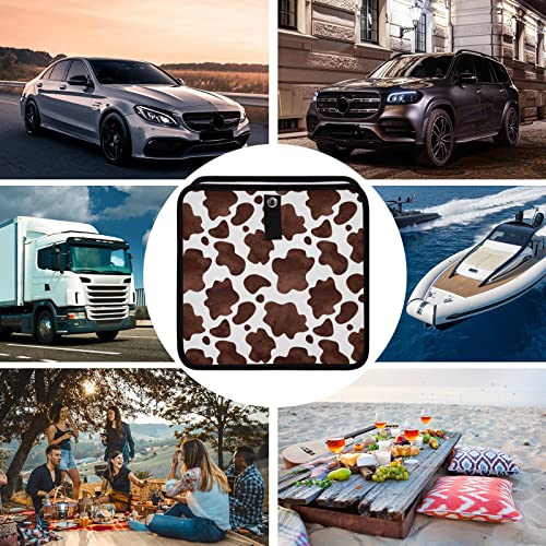 Image of Brown Cow Print Car Trash Can Abstract Animal Skin Foldable Hanging Car Trash Bag Bin Auto Garbage Can Leak-Proof Car Organizer(Large)