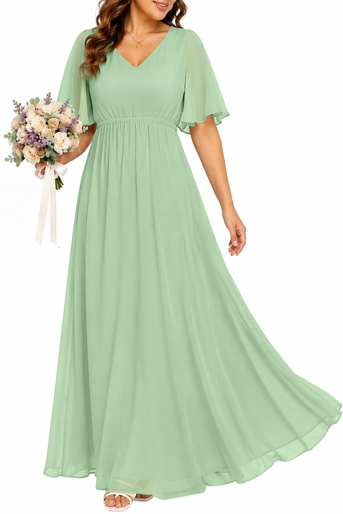 Pinup Fashion Women's Plus Size Formal Wedding Guest Chiffon Long Dress