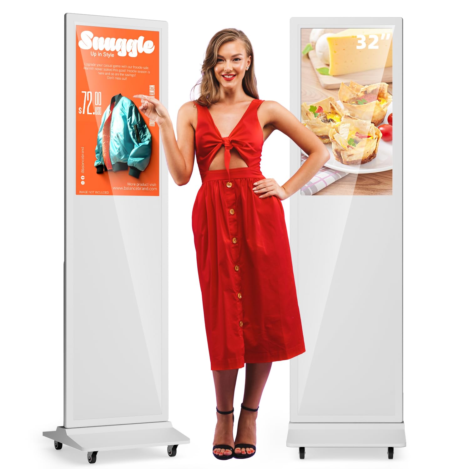 32 Inch Digital Signage Display Touchsreen, Advertising Kiosk IPS LCD Screen, Indoor Floor Standing Customizable Commercial Totem, Android System, Interactive Display Poster Auto Media Player