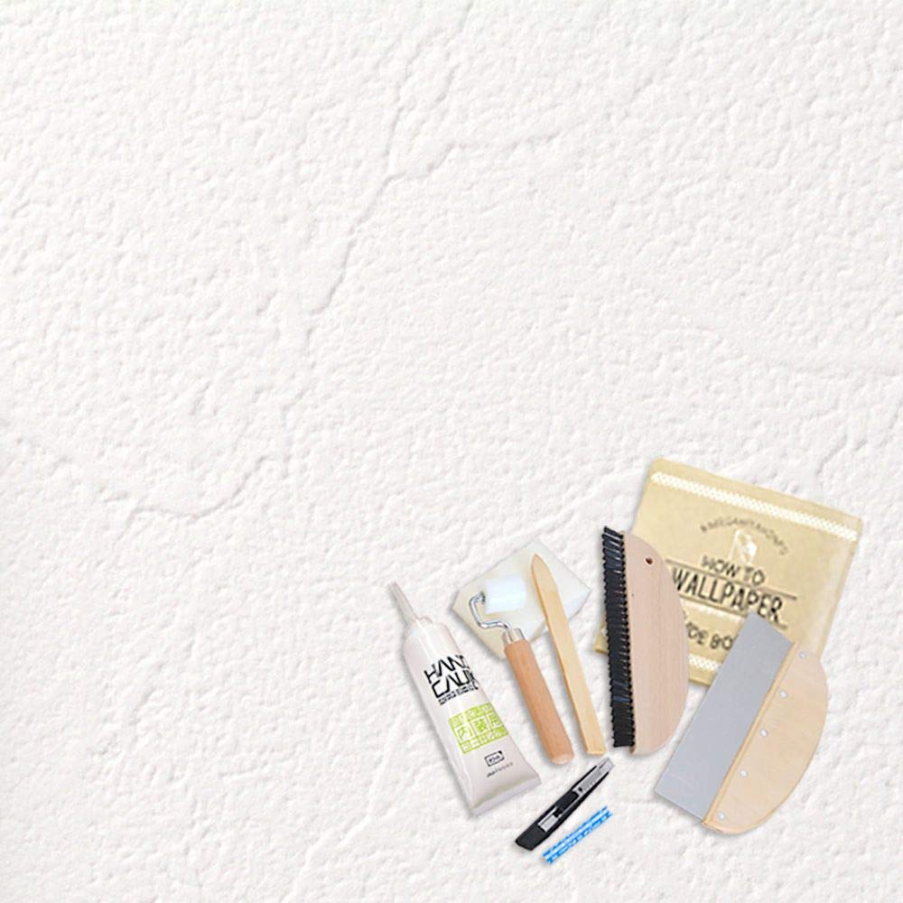 Amazon 壁紙屋本舗 壁紙 生のり付き 初心者 壁紙15m 施工道具7点セット コーク Seb 24 白 ホワイト 塗り壁調 工具セット 道具セット