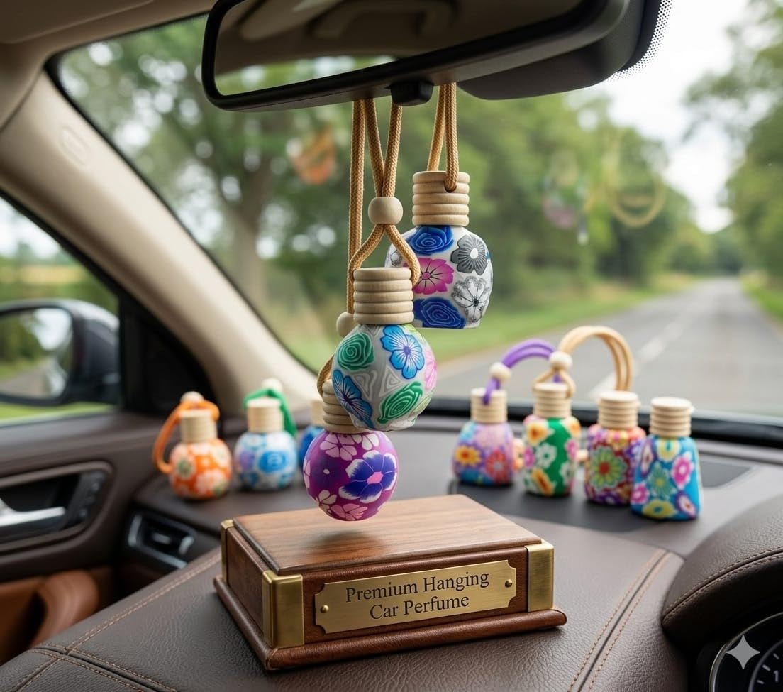 Handcrafted Car Air Freshener Pink Rose 12ml in Glass Bottle | Essential Oils Fragrance, Wooden Diffuser Lid, Car Accessories, Pack of 1-image-17