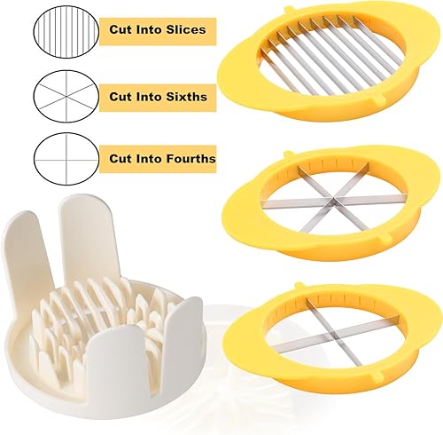 Miniatura 2 de Cortador de huevos 3 en 1 con cuchillas, cortador de huevos de acero inoxidable para huevos duros, rebanador de alimentos multiusos para cortar