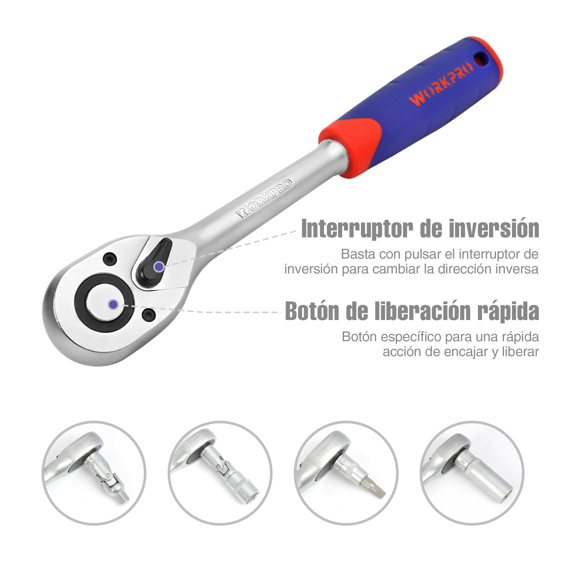 WORKPRO 108 Piezas Juego de Vasos para Llaves Carraca, incluye Llave de Trinquete, Ideal para Bricolaje, Reparación o Trabajos Mecánicos