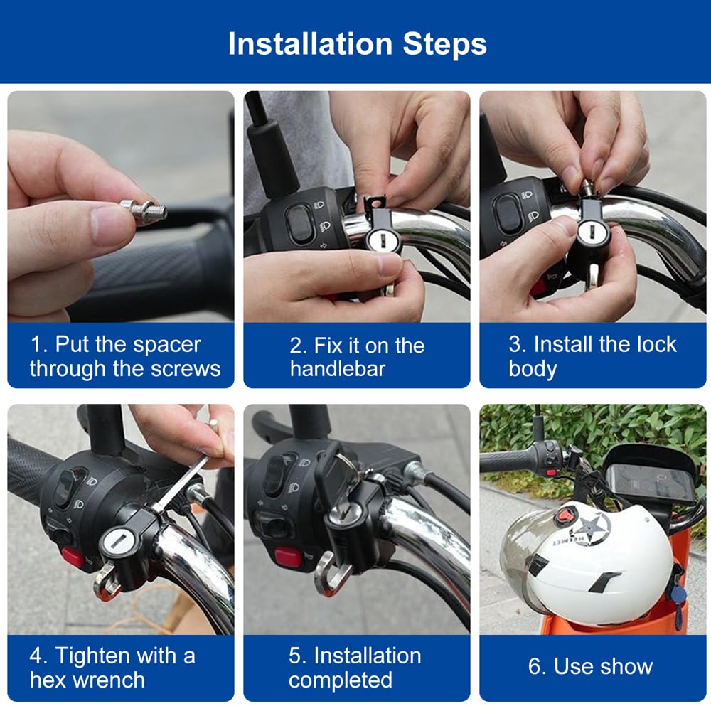 OUDQFCJ Motorrad Helmschloss - Sicherheitsschloss Für Helm 22-28mm Lenker