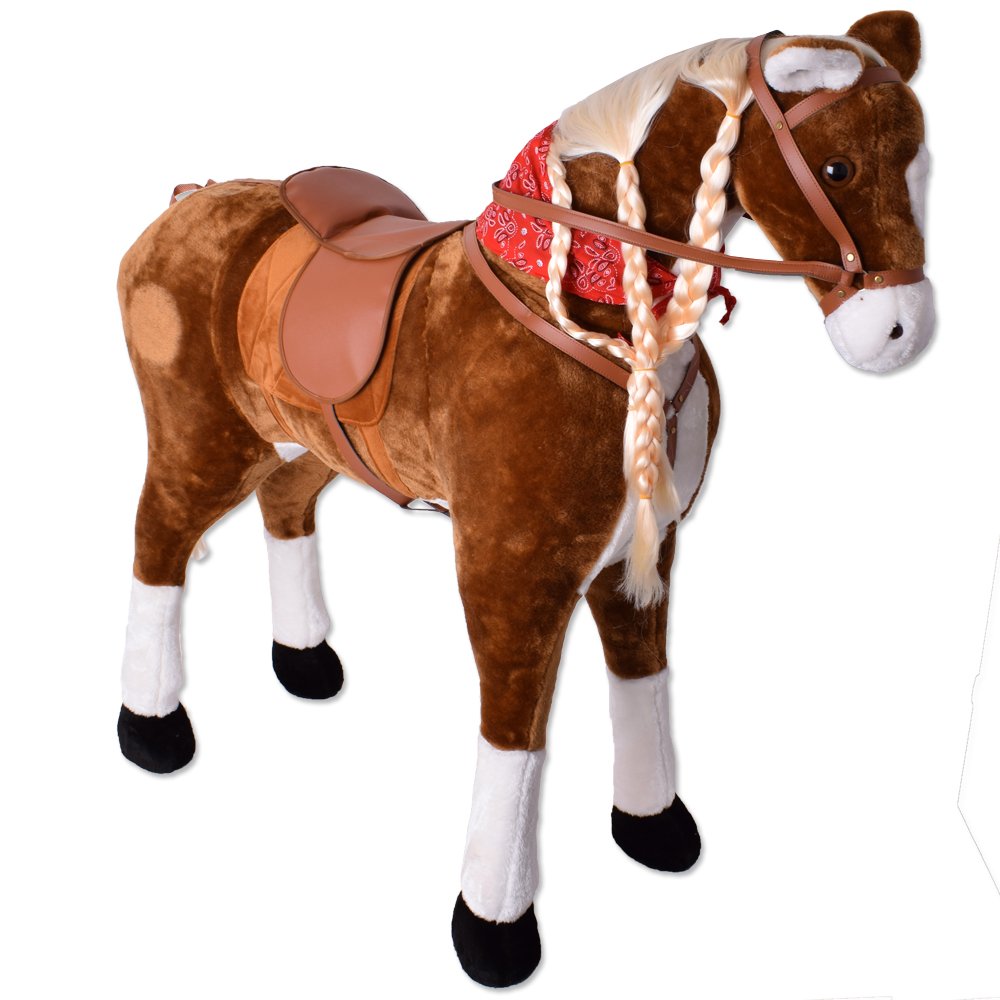 TE-Trend Pferde Spielzeug Schaukelpferd Pferd zum draufsitzen Stehpferd Reitpferd Spielpferd zum Reiten als Mädchen Geschenk mit 112cm Kopfhöhe braun
