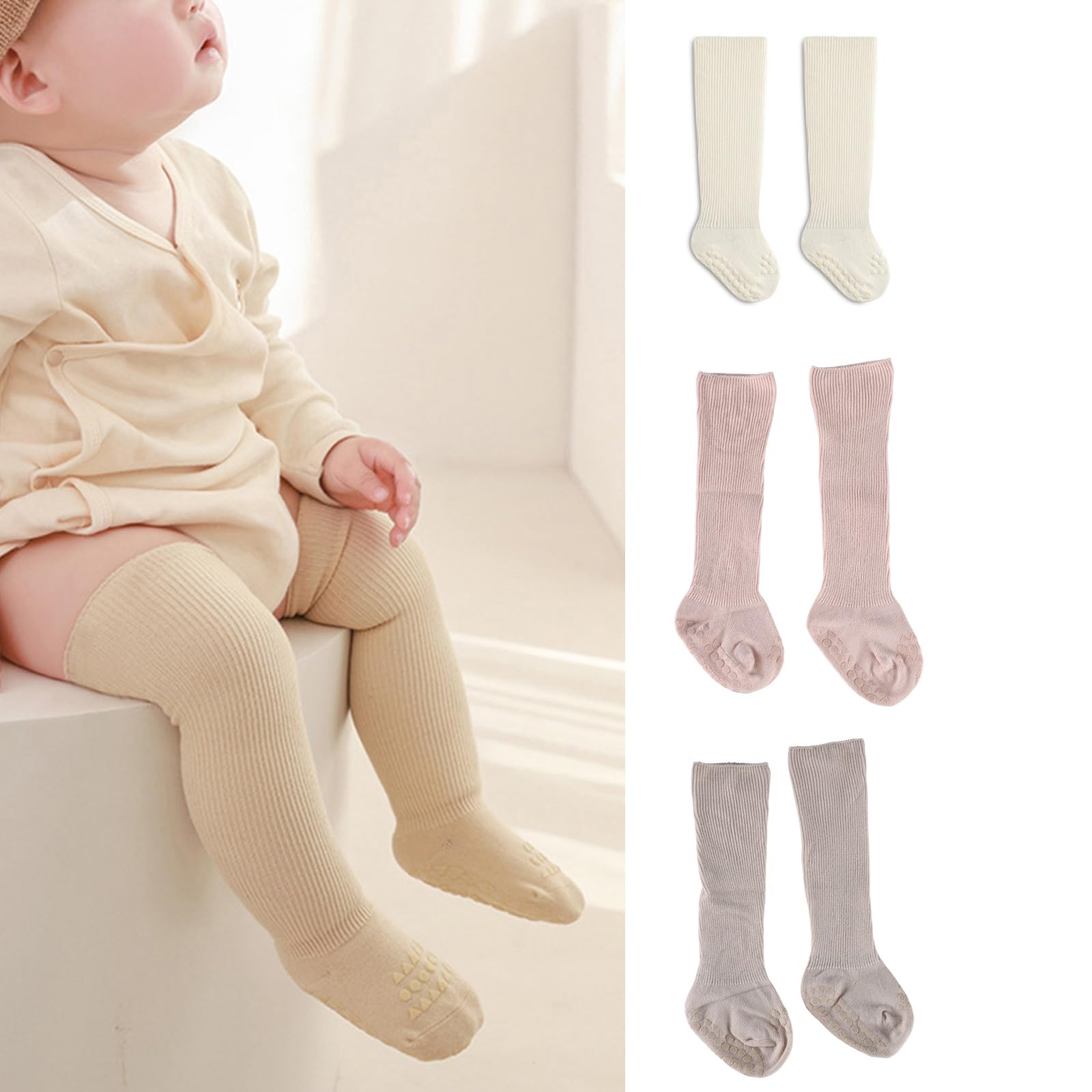 XZQYDS Baby Over The Knee Socks Floor Socks Boys Girls Unisex Antislip Spring Socks Indoor First Walker Socks for Toddler 0-3