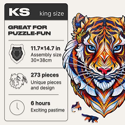 UNIDRAGON Original Wooden Jigsaw Puzzles - Lovely Tiger, 273 Pieces, King Size 11.7"x14.7", Beautiful Gift Package, Unique Shape Best Gift for Adults and Kids - Image 3