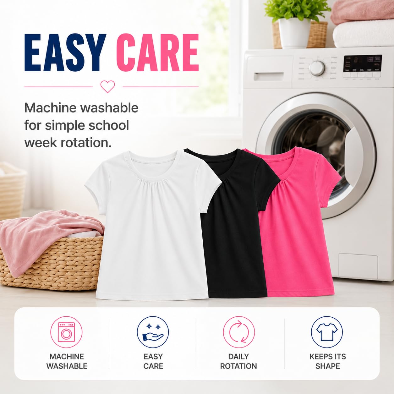 Bienzoe Niña Uniforme Escolar Respirable Secado rápido Manga Corta Camiseta