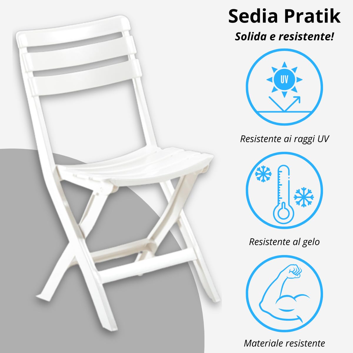 Tomaino - Silla plegable de exterior de plástico - Juego de 4 sillas portátiles para uso exterior e interior, jardín, balcón, camping - Pratik - (new blanco)