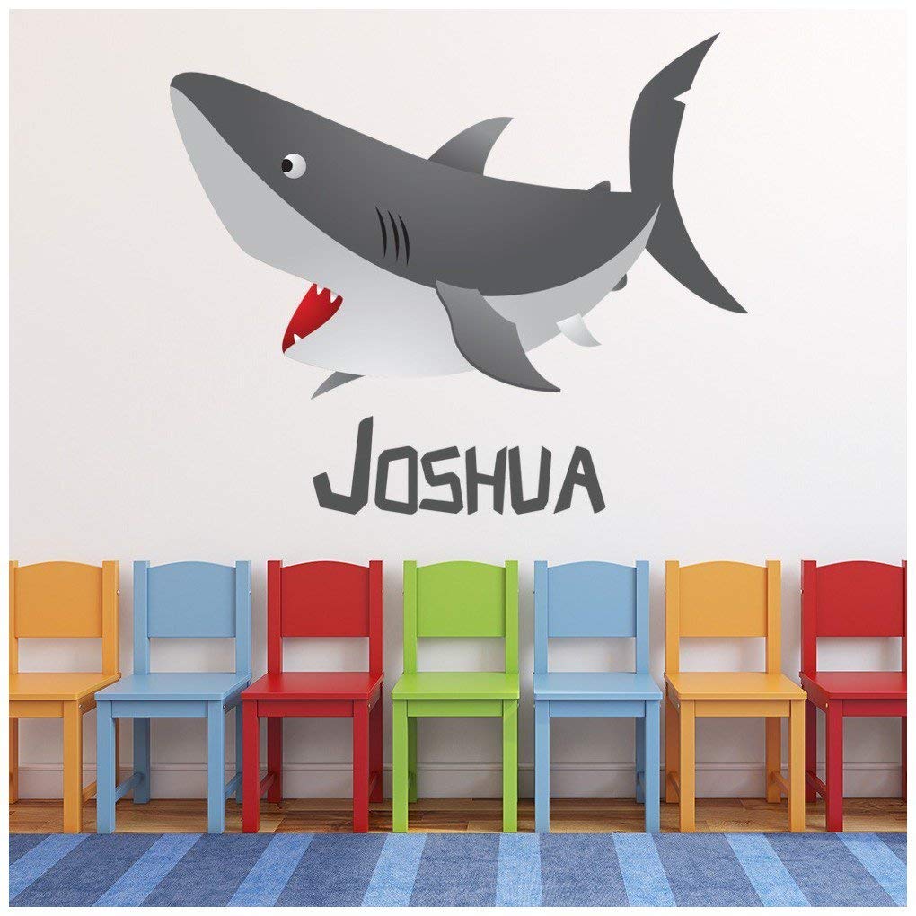 azutura Custom Name Shark Wall Sticker Personalised Kids Room Decal available in 8 Sizes Digital