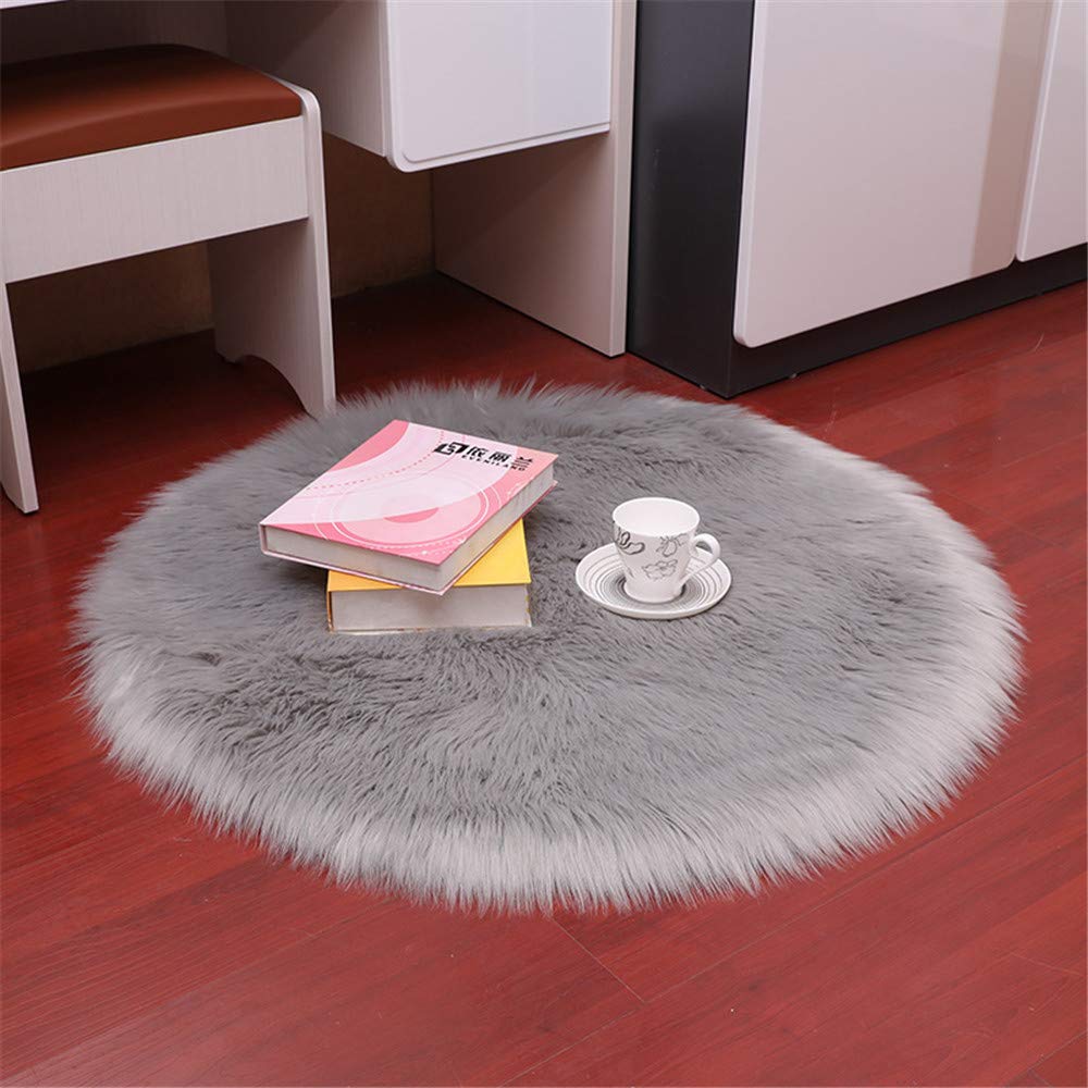 Nicole Knupfer Teppich Runden Faux Lammfell Schaffell,Lammfellimitat Teppich Kunstfell Dekofell Longhair Fell Nachahmung Wolle Bettvorleger Sofa Matte (Hellgrau,100 x 100cm)