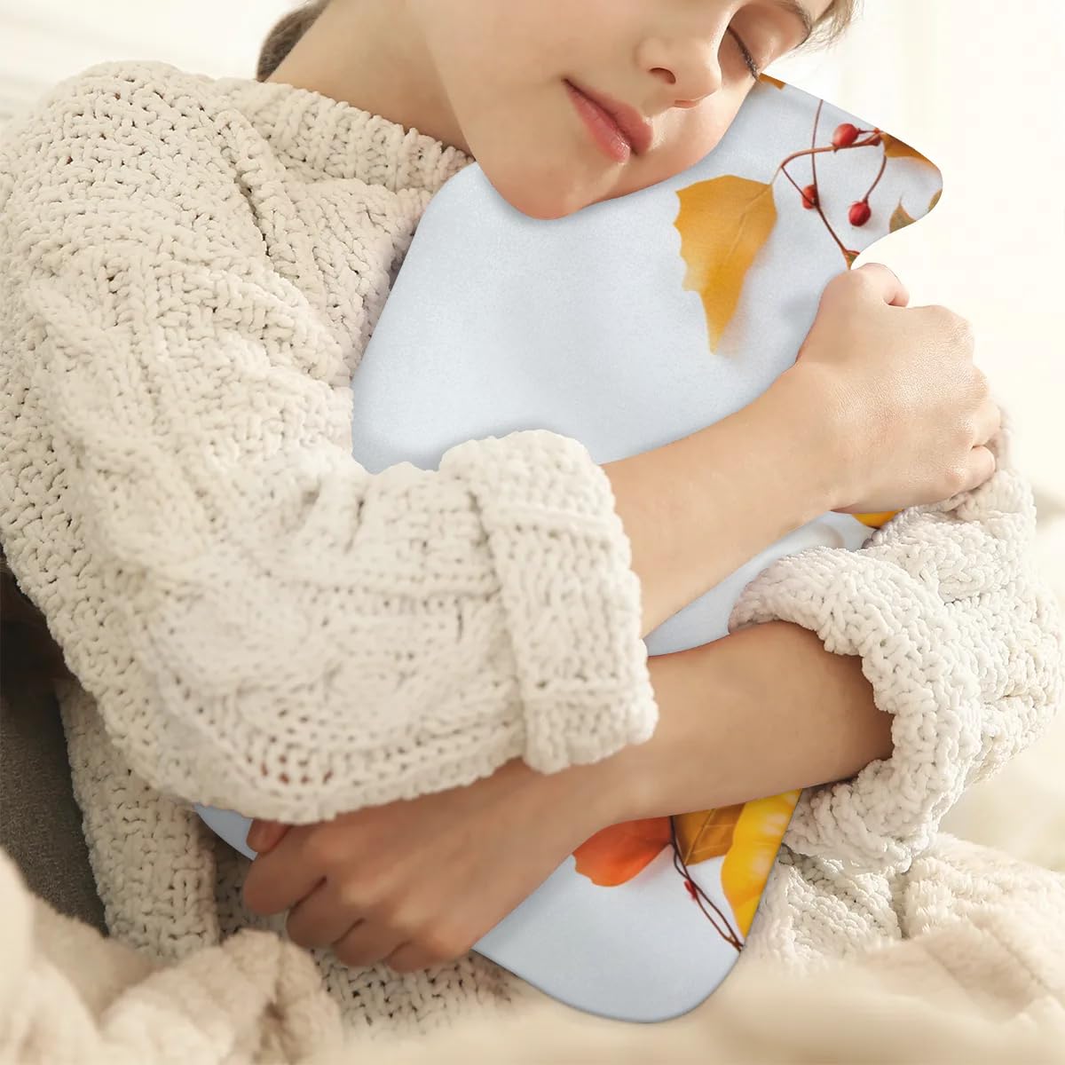 Hot Water Bottle with Soft Cover,2L Maple Leaf Hot Water Bag for Hot and Cold Compress, Hand Feet Warmer, Abstract Pumpkin Rubber Hot or Cold Water Bottle Halloween Christmas Decorations