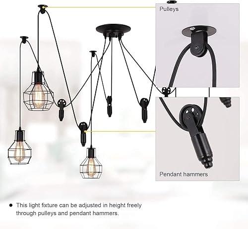 Miniatura 5 de Iluminación colgante industrial de 5 cabezales, lámpara de techo ajustable de estilo vintage de araña semiempotrada, candelabro rústico Edison,