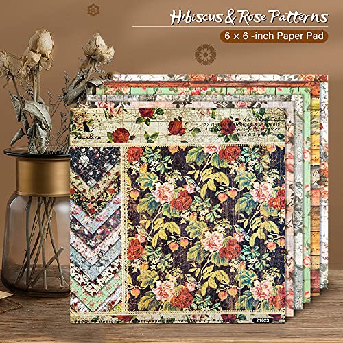 Vondyu Cardstock Paper Pad 6"X6" - Pink, Red Floral Pattern Scrapbook Paper Pad-24 Sheets Lovely Card Making Paper Pack Vintage Single-Sided Scrapbooking Pages Decorative Craft Paper Photo Album Decor #TOP2