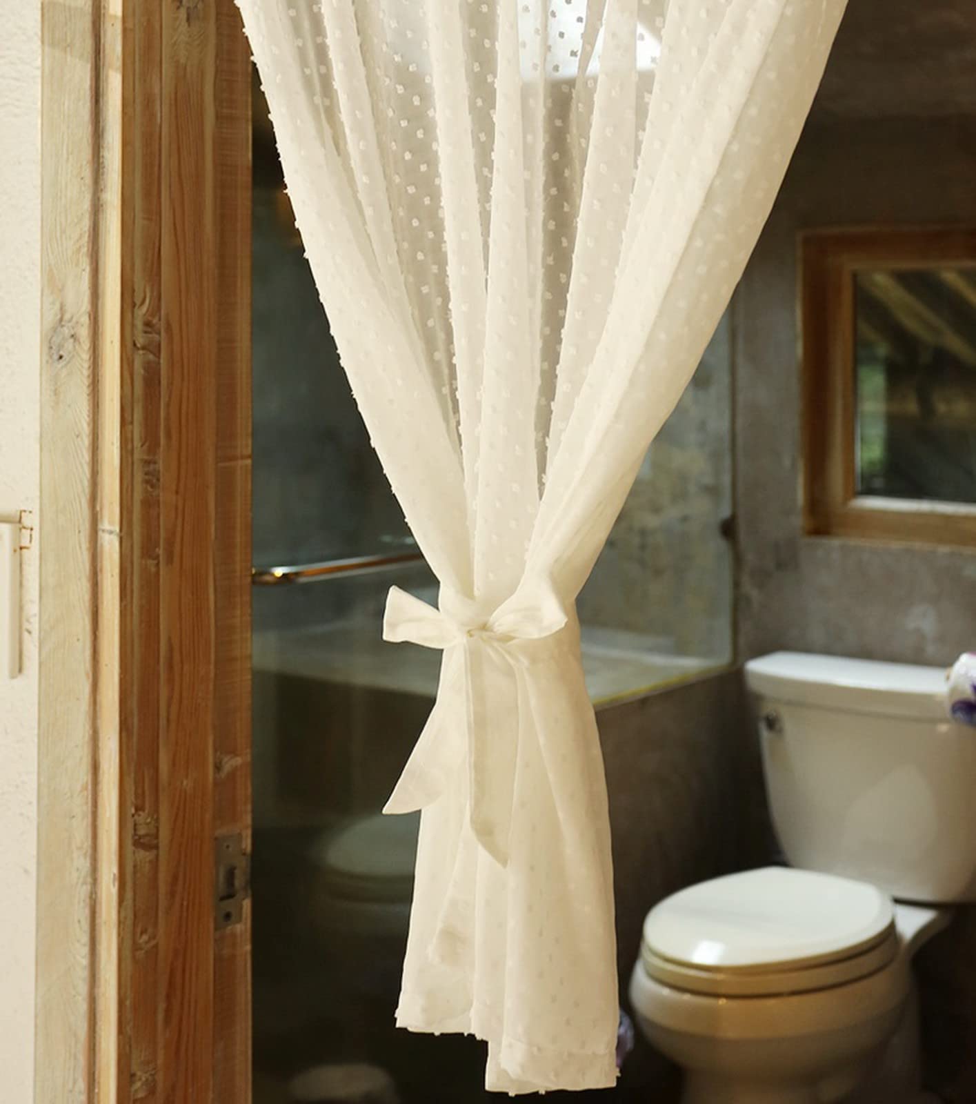 A.Monamour Tenda Corta Piccola Tenda In Voile Bianco Solido Semi Trasparente Con Pompon A Farfalla Tendina Tenda da Cucina Bistrot Caffè Mezza Tenda Mantovana Tenda a Vetro a Pannello Tenda Porta