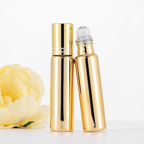 Miniatura 6 de Kesell Paquete de 6 botellas de vidrio de 0.3 fl oz para aceites esenciales, frascos de perfume con bola enrollable de acero inoxidable, botellas