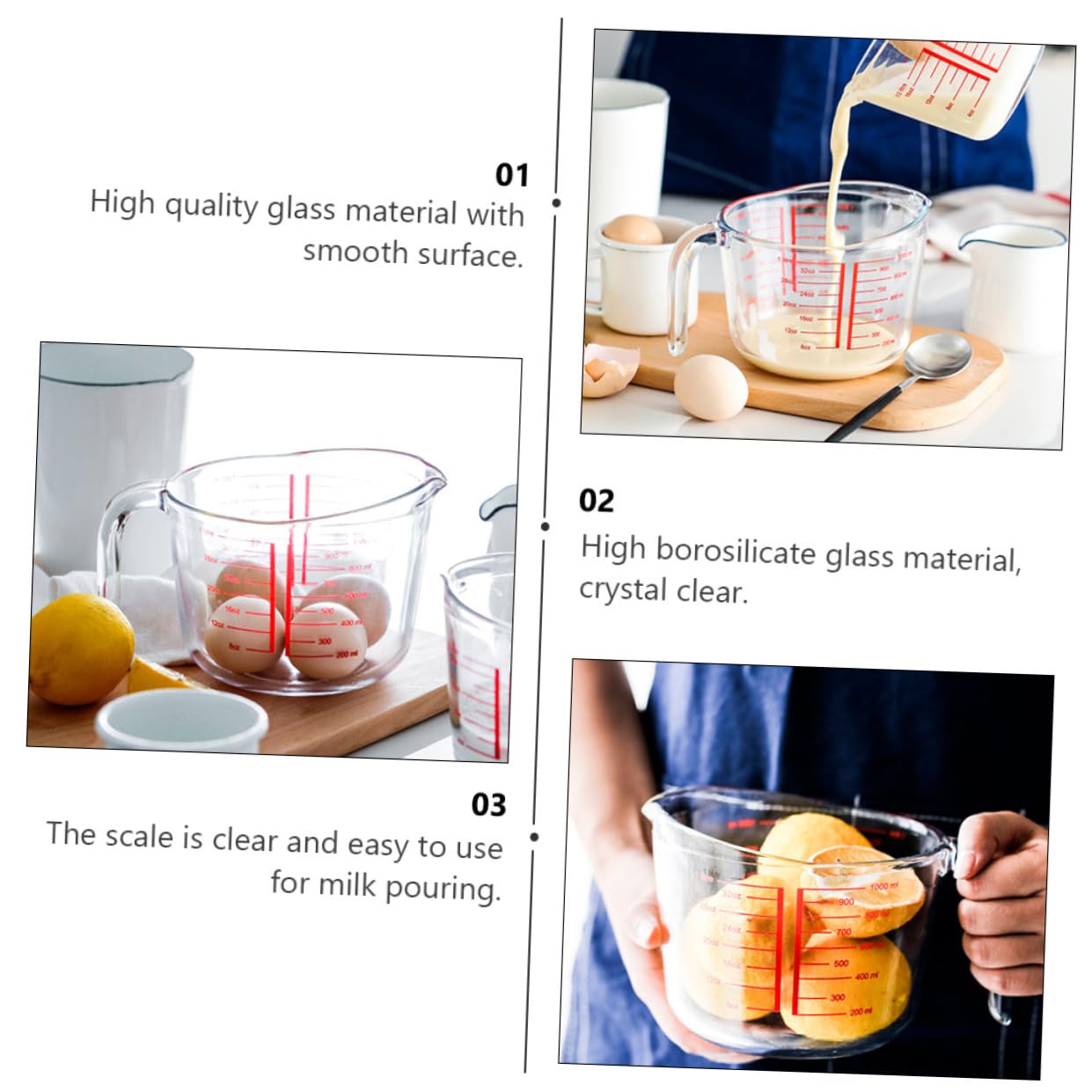 Messbecher aus Glas mit Ausguss Temperaturbeständig und Leicht Rundes Backwerkzeug für Heimgebrauch und Bäckereien 1 Stück