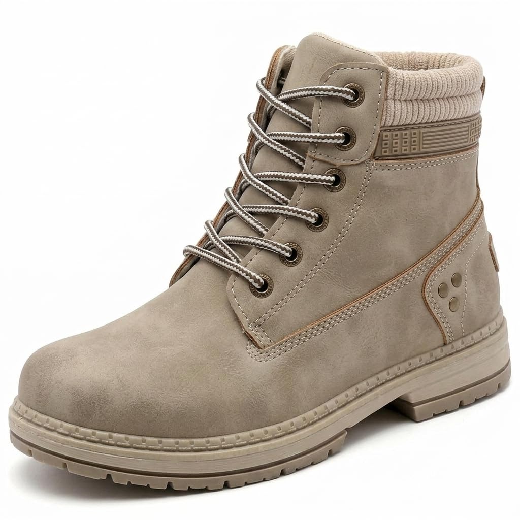 Sofysofy - Botas de trabajo para mujer, impermeables, con cordones, ligeras, cómodas, Caqui, 24 cm