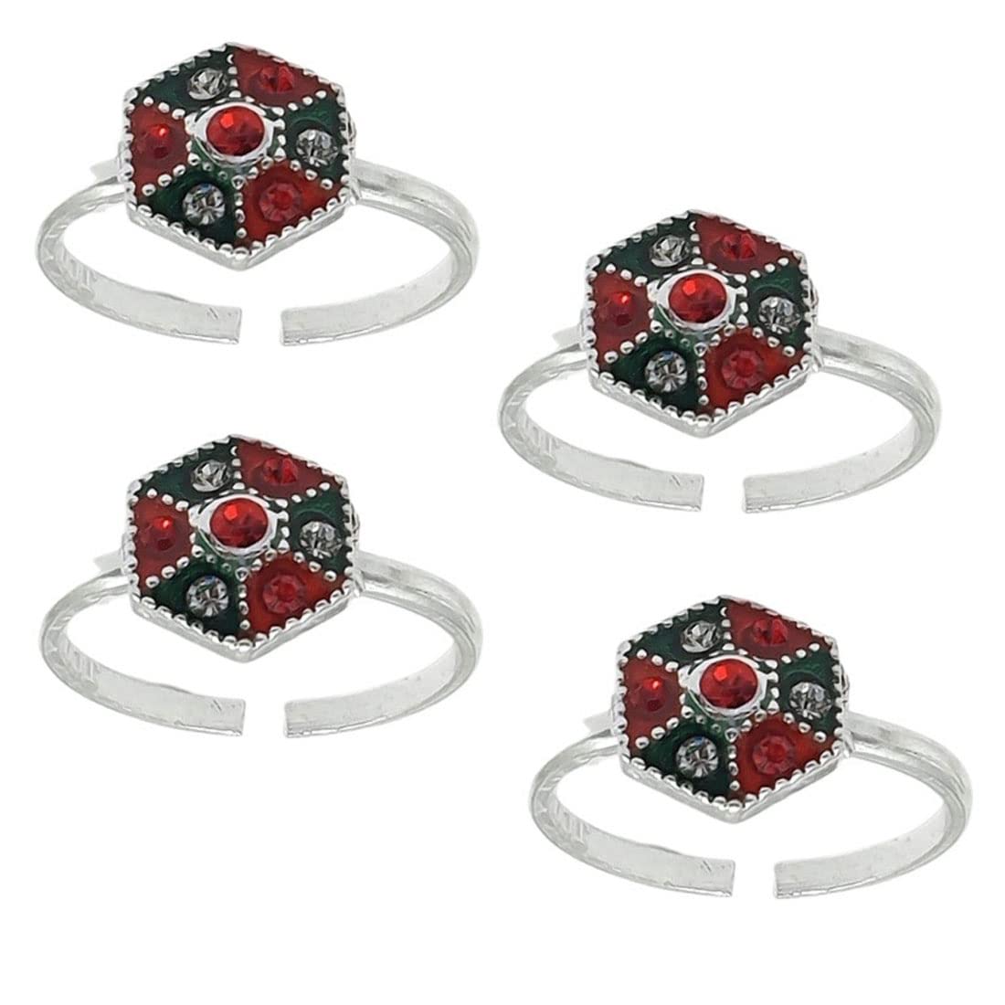 Sahiba Gems Beautiful Comfortable And Designer Silver Toe Ring | Zircon Design | Made Of Pure Silver | 4 Pieces Set