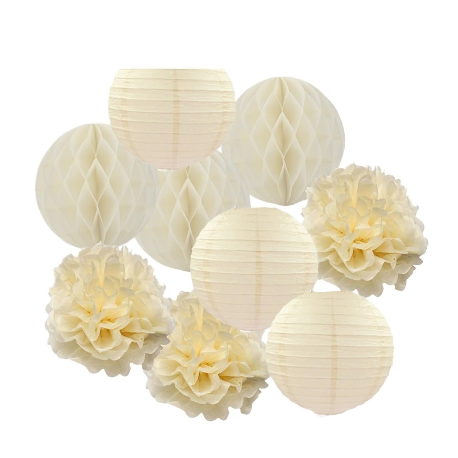 Paper Lanterns Wedding Party Favor Hanging Round Paper Lantern 6" 8" 10" 12" Baptism Birthday Holiday Decor(Beige Set,8inch(20cm))