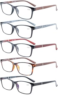 Eyekepper 5-Pack Spring Hinges Wood-Look Arms Crystal Clear Vision Reading Glasses Included Computer Glasses +1.0