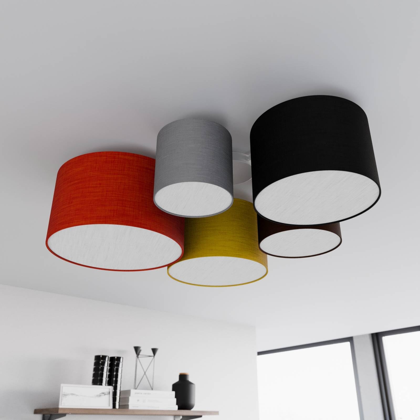 Lindby Stoff Deckenlampe grau, braun schwarz rot gelb 5 Schirme Ø 20 25 30 35 40 cm 5x E27 max. 60W ohne Leuchtmittel Textil Deckenleuchte