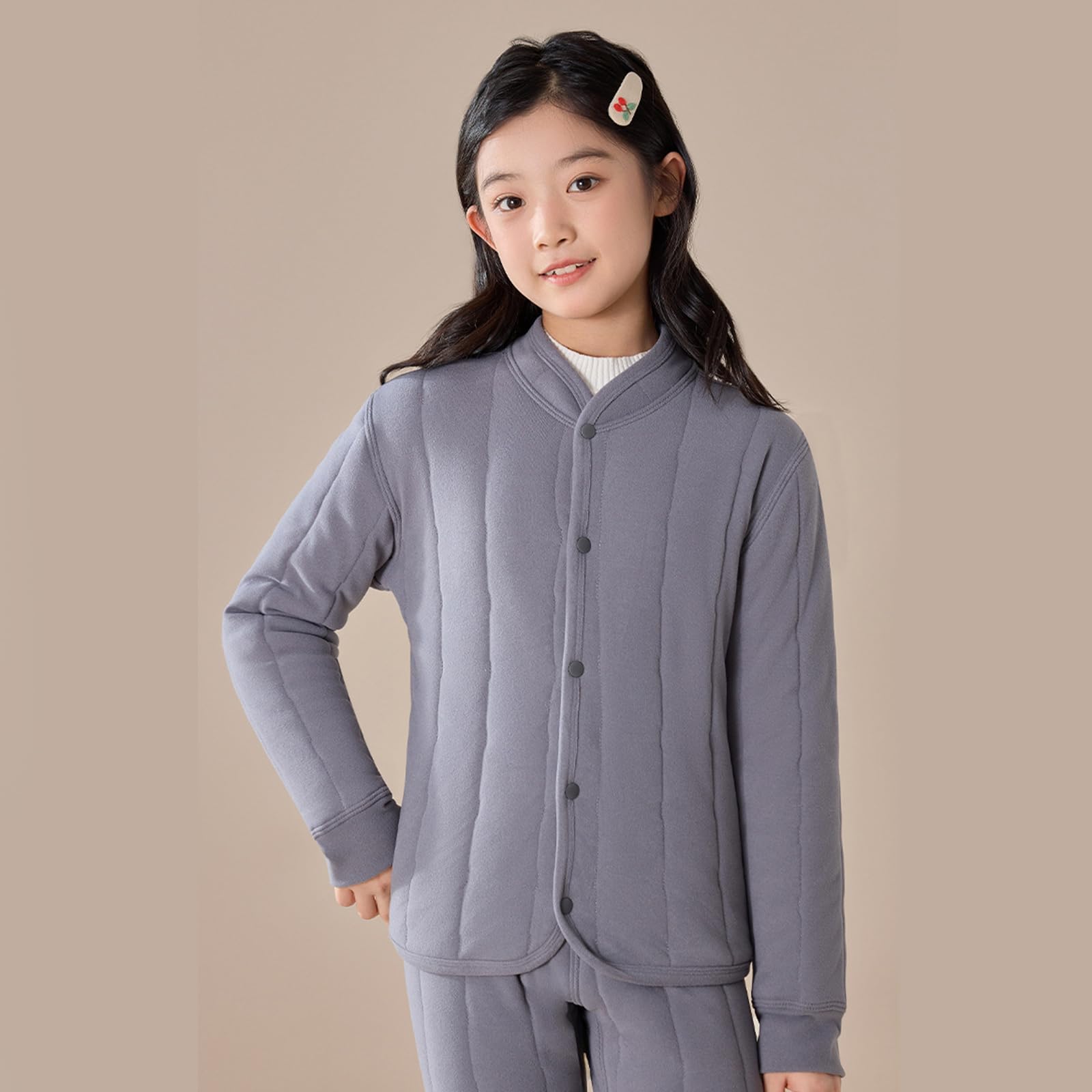 XAGMODSHN 2-teiliges Heimanzug Thermounterwäsche, Dark Grey 170 cm | Heimanzug, Baumwollkleidung, Thermo Unterwäsche für Jungen und Mädchen, passende Nachtwäsche, Winter Pyjama,