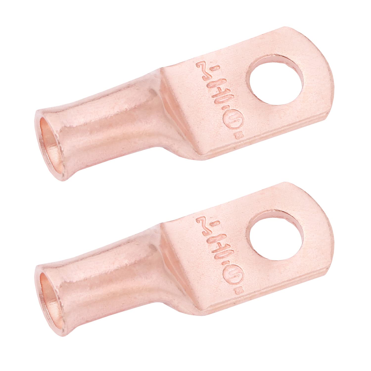 SELTERM 8 AWG (10 mm²) - # 10 (M5) ⌀ Hole UL Heavy Duty Wire Lugs, Battery Cable Ends, Bare Copper Eyelets, Tubular Ring Terminal Connectors [B1] - 2 Pack — image 1