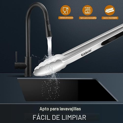 Vista 5 de Pinzas para cocinar – Pinzas de cocina de acero inoxidable de 600 grados resistentes al calor, pinzas de bloqueo de metal resistente, perfectas
