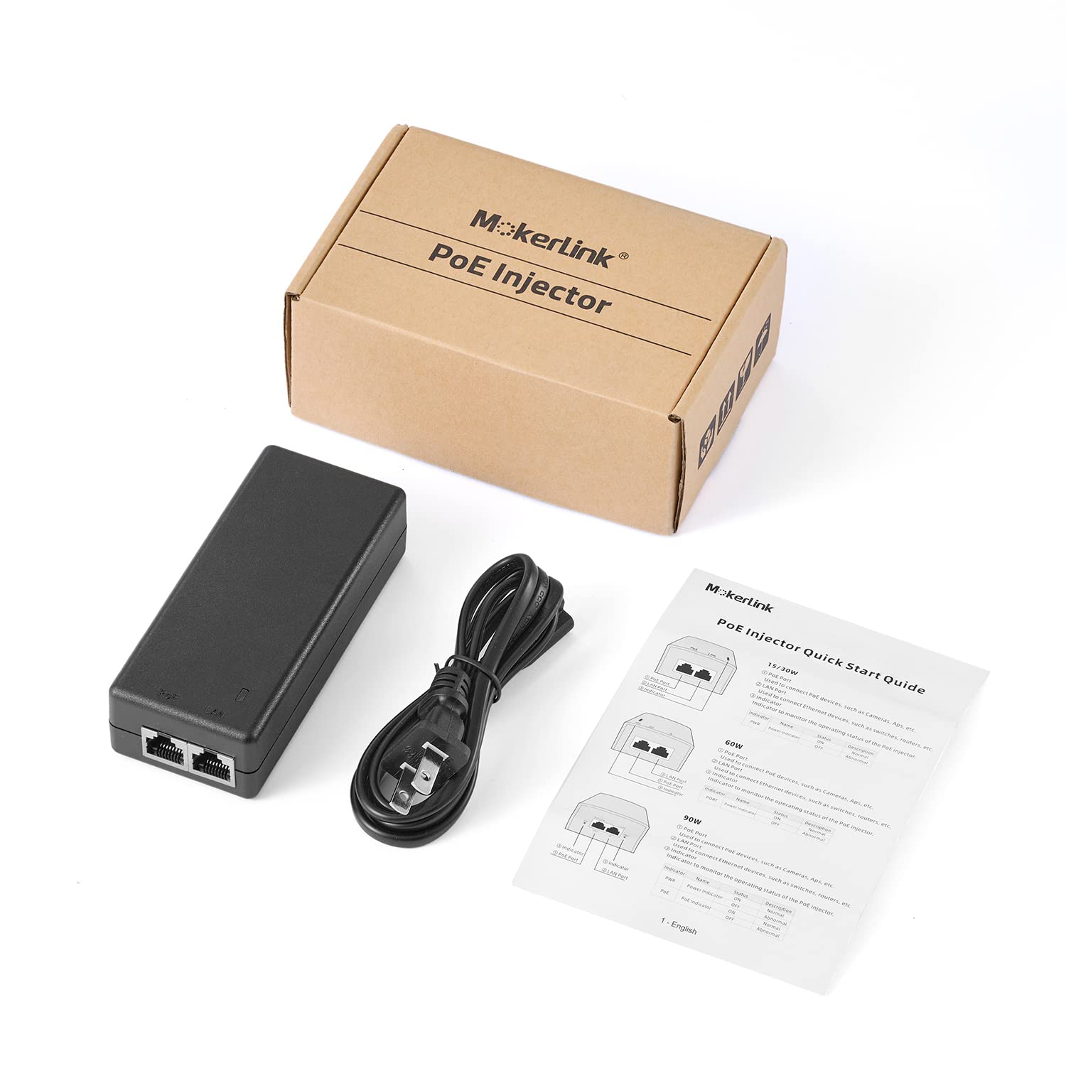 MokerLink Gigabit PoE Injector, 802.3af/at 30W, 10/100/1000Mbps Ethernet, Plug & Play, adattatore da non-PoE a PoE, distanza fino a 100 metri (328 ft.)