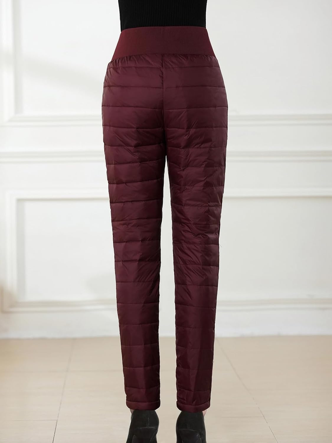 Womens Down Pants Winter Warm Elastic High Waist Quilted Ultralight Puffy Snow Ski Pants Trousers - Image 5