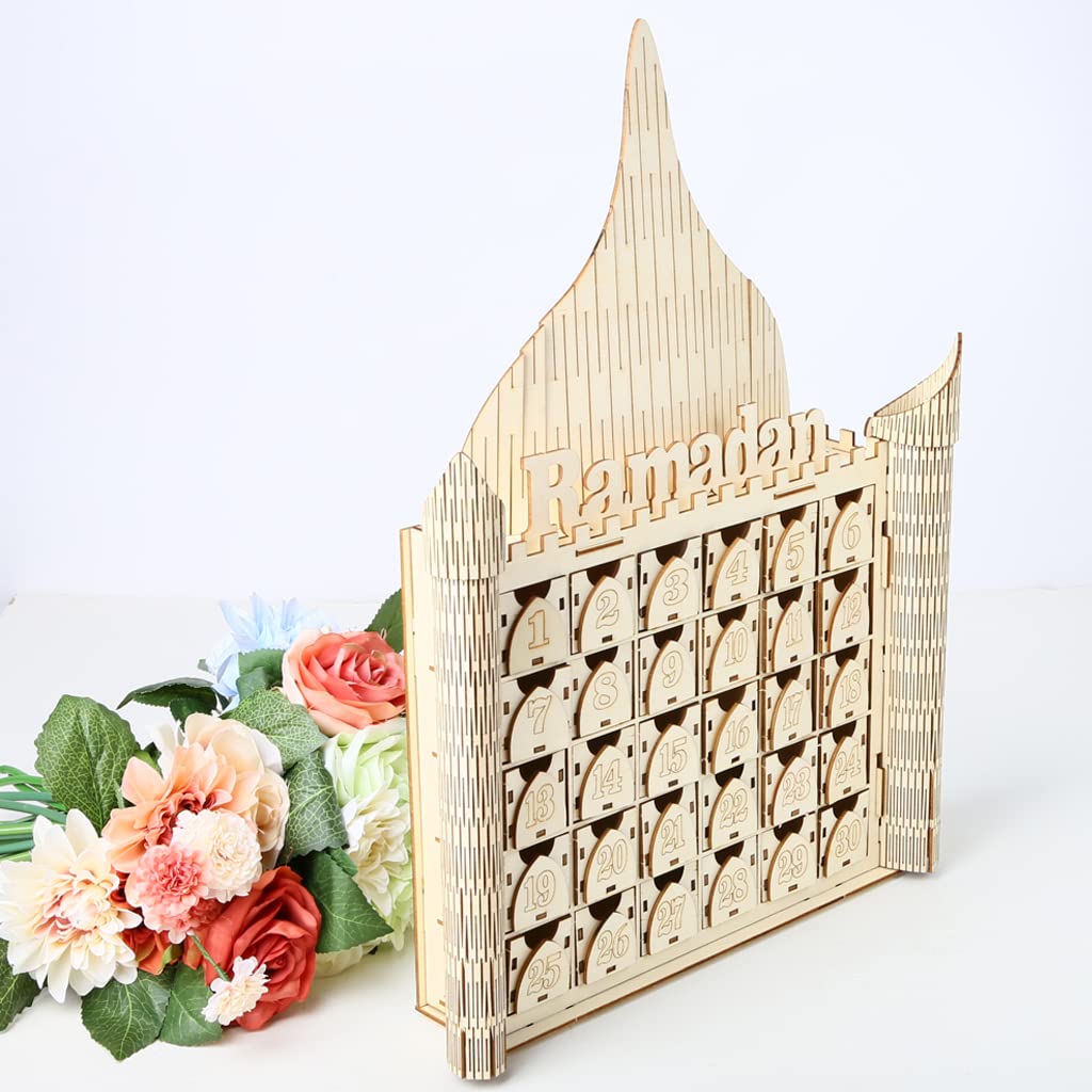 Calendario de Adviento Ramadán de Madera con Cuenta Regresiva para 30 Días, Calendario Ramadán de Madera de Cuenta Regresiva de 30 Días Regalo de Ramadán Y Fiesta Decoración